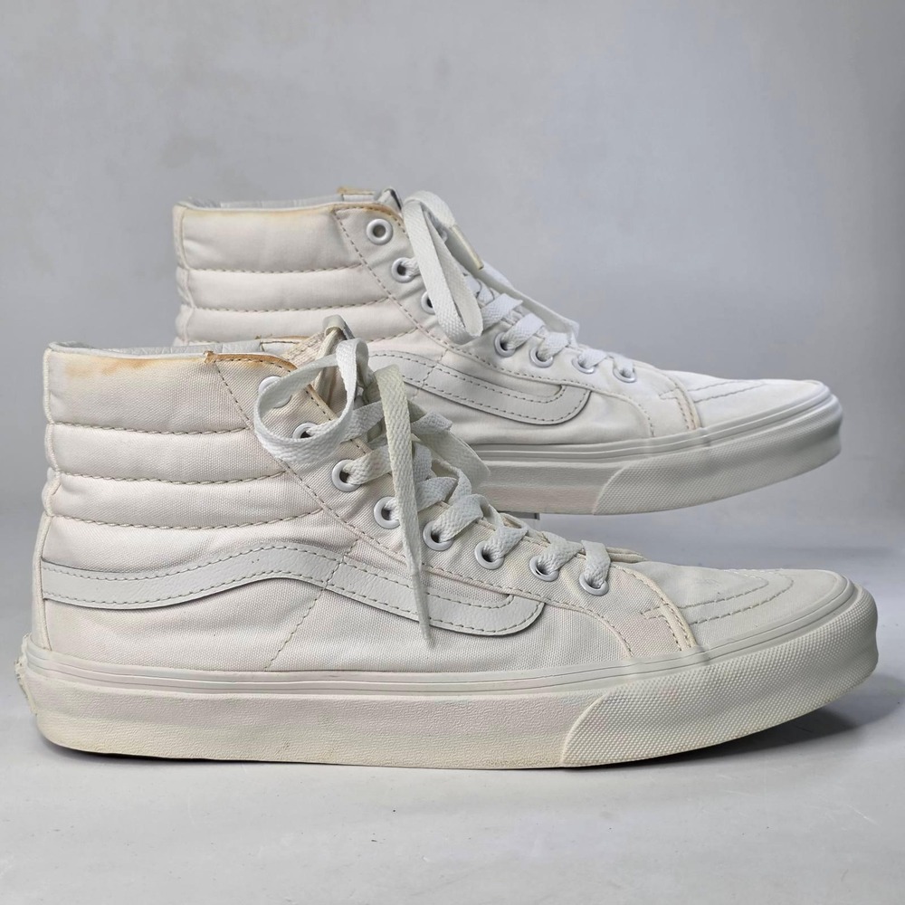 Vans Sk8-Hi High Top Sneakers White Canvas Skate Shoes Mens 8.5 Womens 10 721278